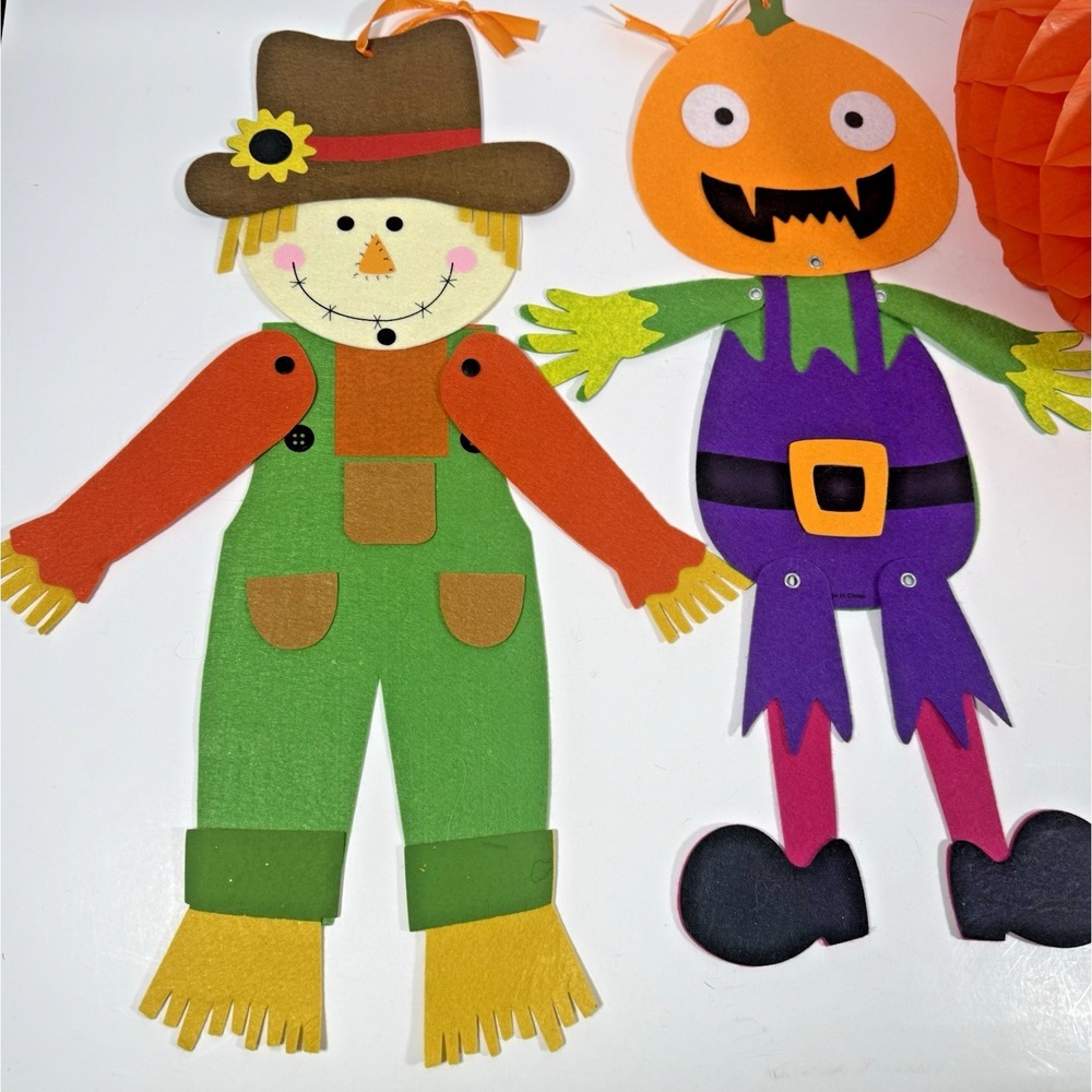 Unbranded Halloween Decor Set Multicolor Felt Scarecrow Pumpkin Trio